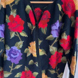 Women's Cardigan, Size M, multicolor floral, Caamano Limited, Peru, Alpaca Wool.